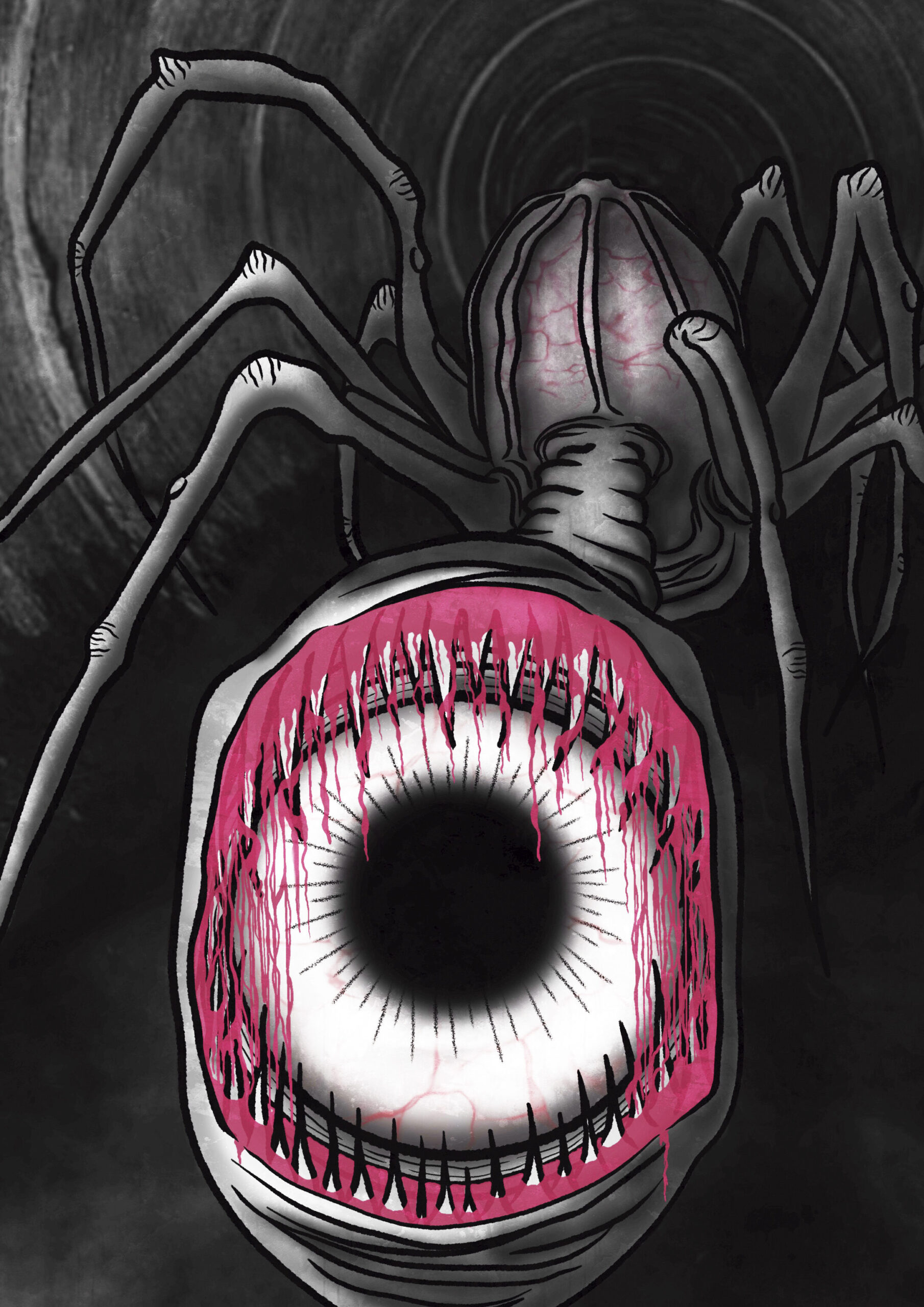 monstruo criatura araña alcantarilla ojo ilustración terror