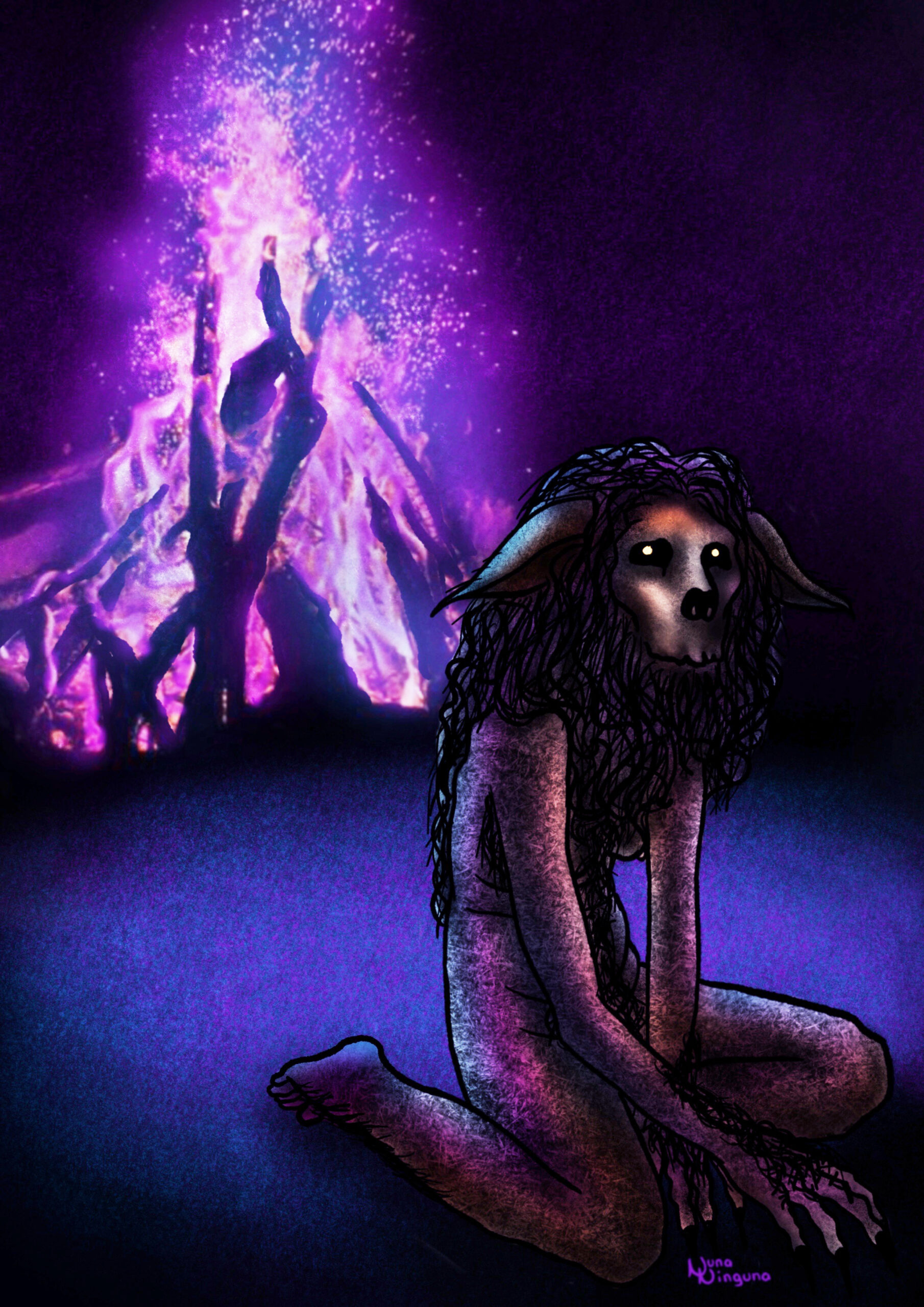 nahual guajolote mitología mexicana leyendas hoguera ilustración terror