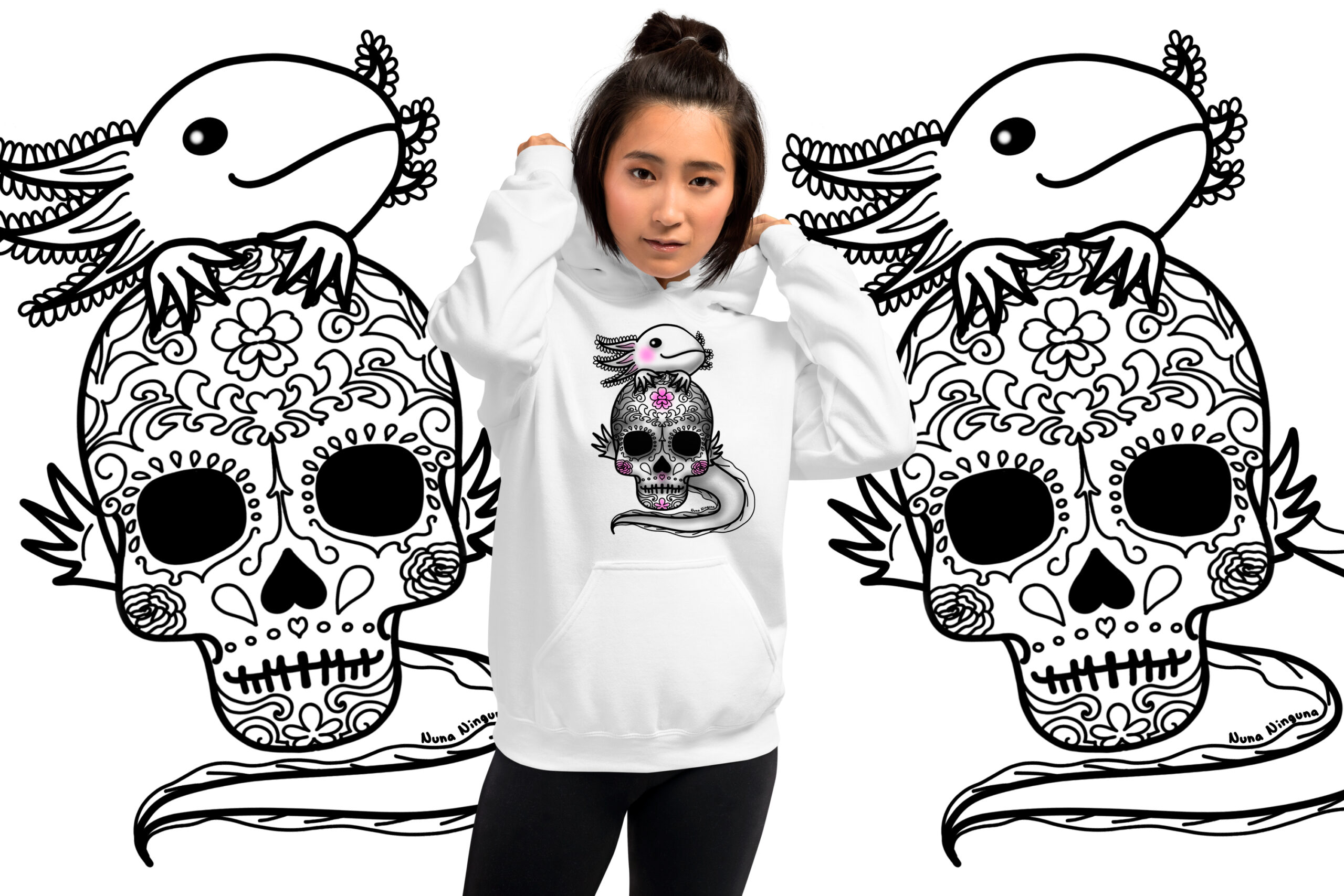 Sudadera ajolote con calavera mexicana unisex - Imagen 2