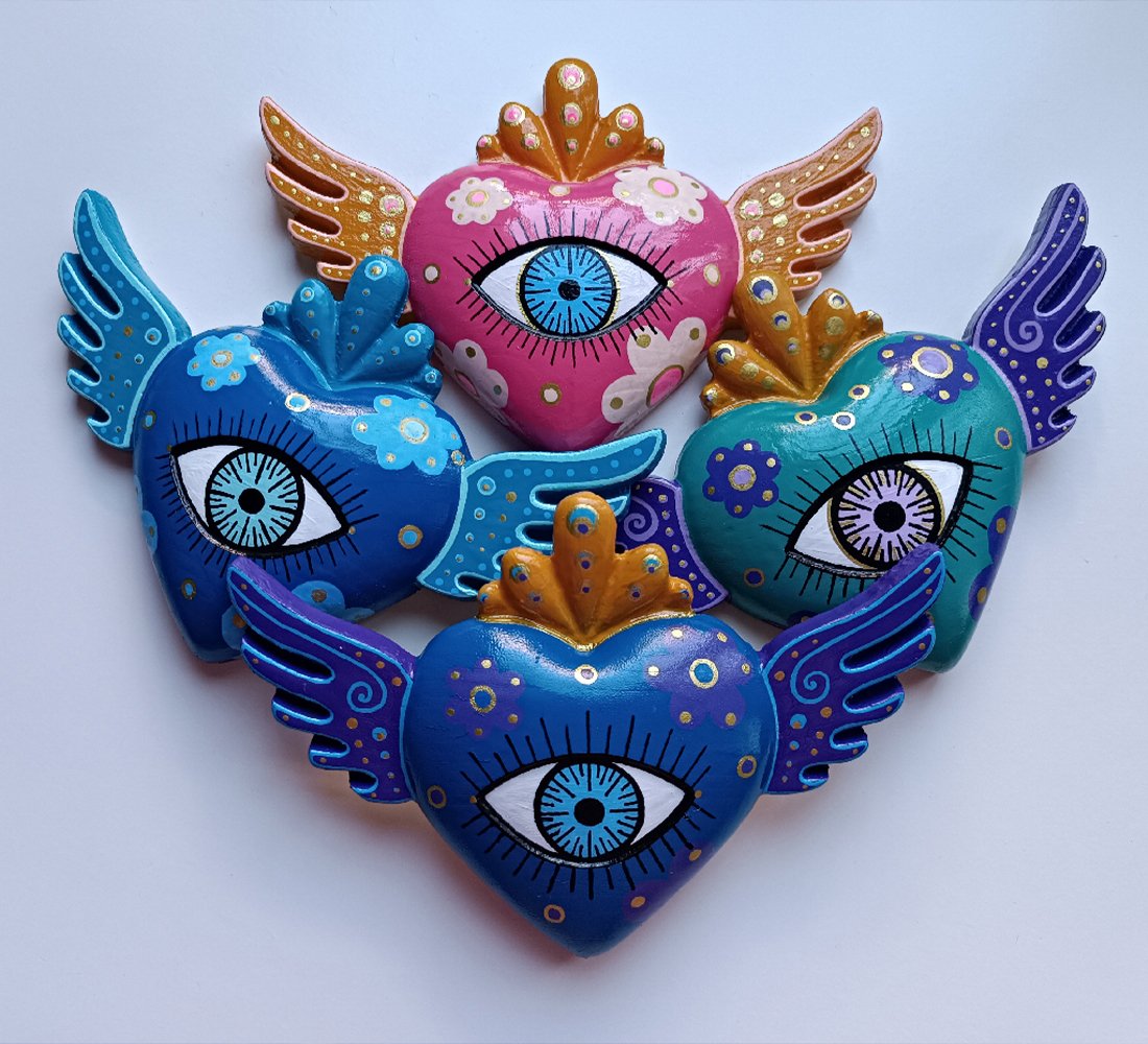 milagritos mexicanos artesanales de madera decorados a mano